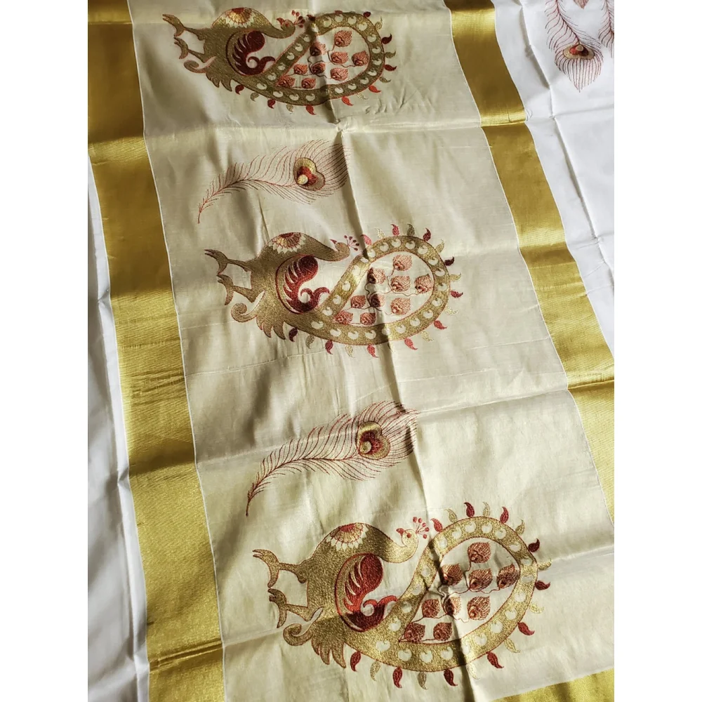 New Pure Kasavu Cotton Saree W Running Bp Traditional Party Festive Wedding - Picture 5 of 8